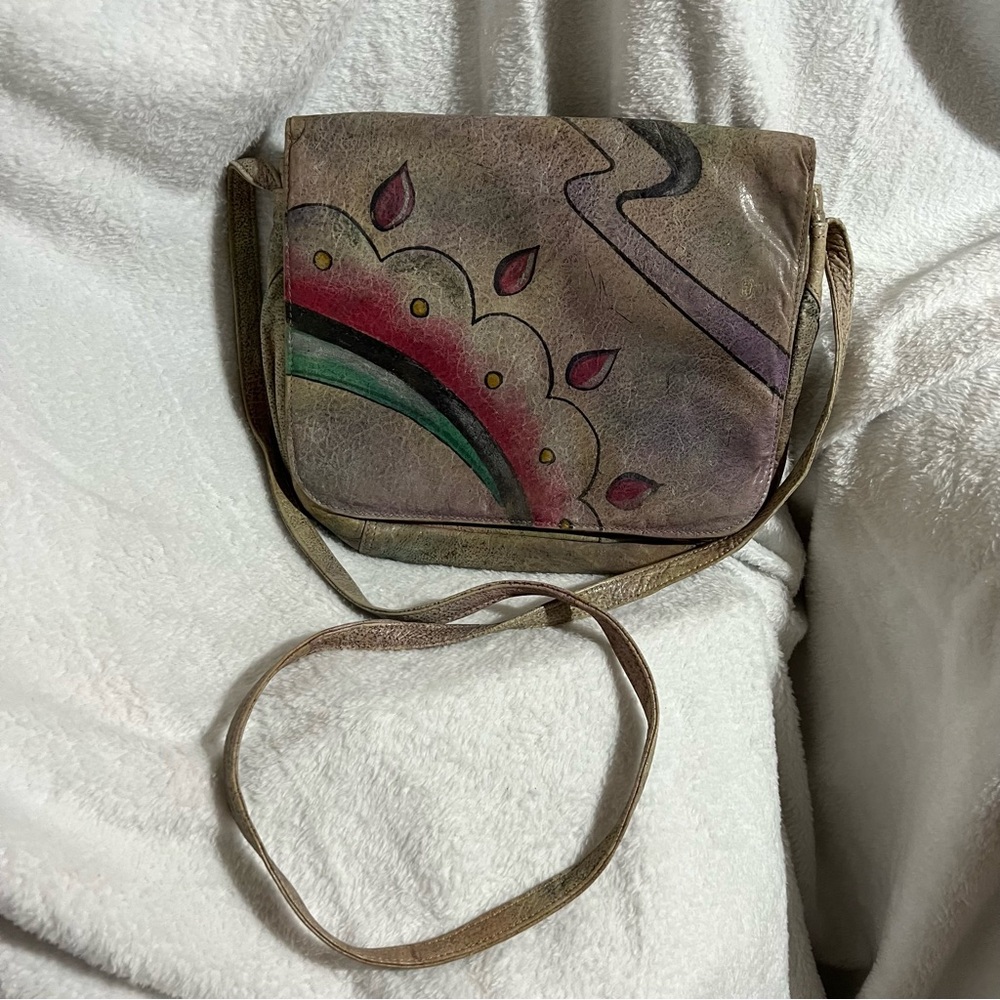 Vintage Hand Painted Abstract Leather Shoulder Crossbody